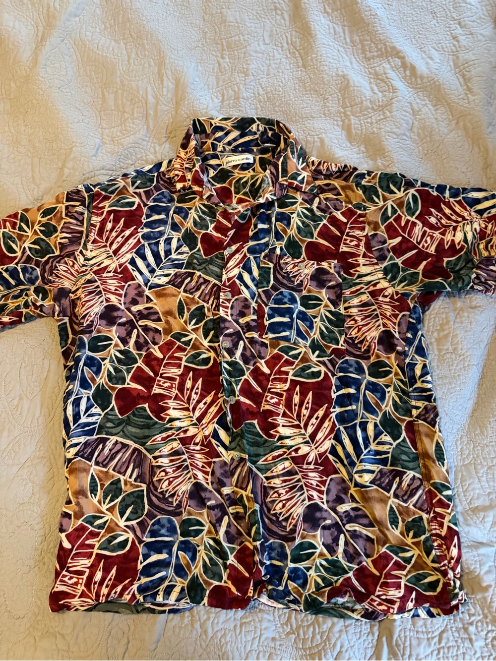 Pierre Cardin men’s rich colors Leaf Print Short-Sleeve Shirt.